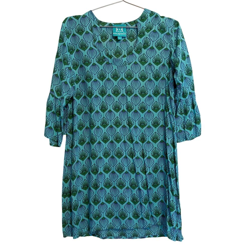 Escapada Turquoise Leaf Print Beach Cover Up Dress M